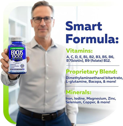 Focus Factor Extra Strength – Brain, Memory & Focus Supplement – 120 Count