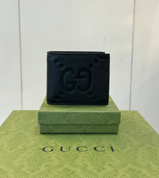 Gucci Jumbo GG logo Black Leather Bifold Wallet