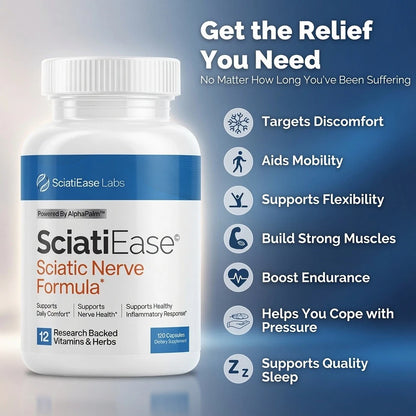 SciatiEase Sciatic Nerve Formula PEA R-ALA ALCAR Benfotiamine 120 Caps