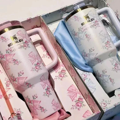 Stanley X Tumbler Love Shack Fancy 40oz Holiday Rosa Beaux Blue Gift Box Cup