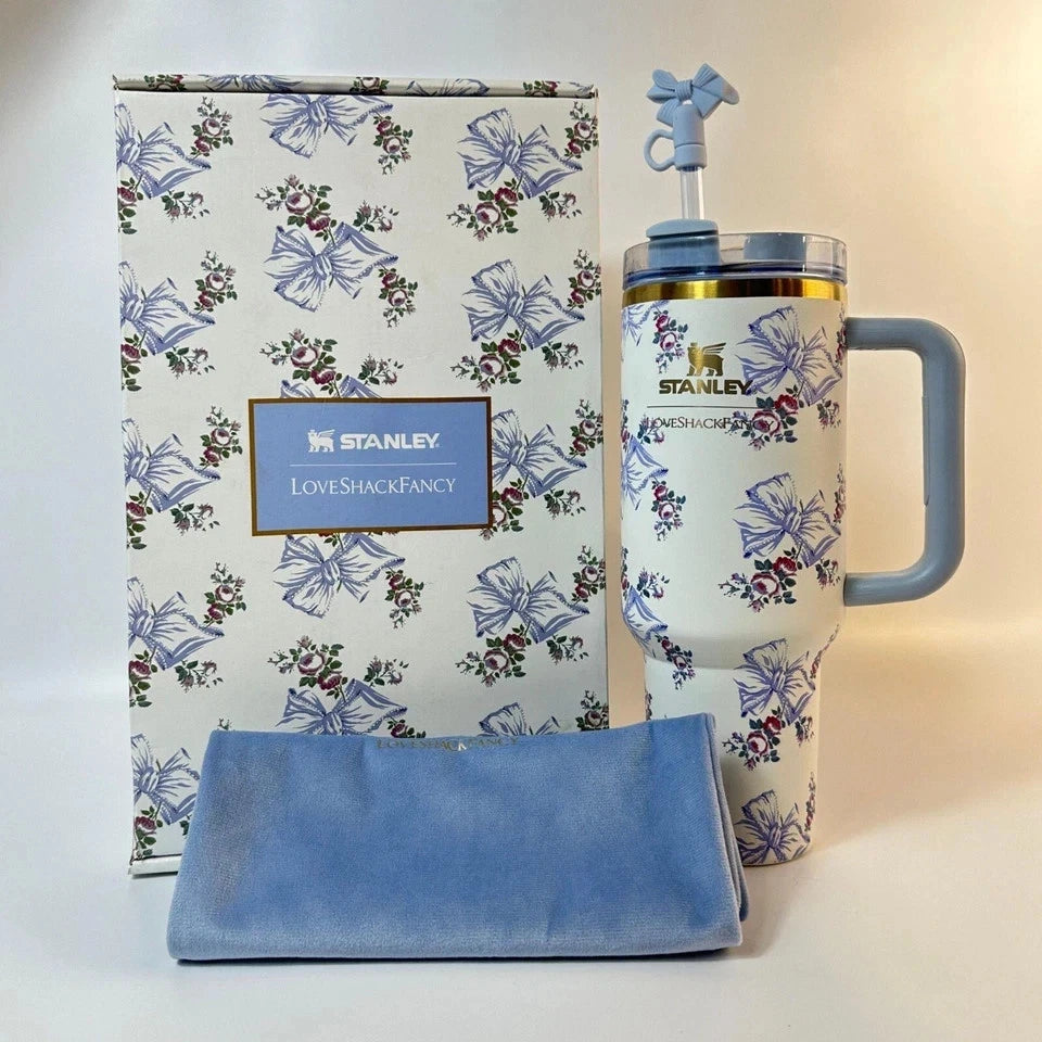 Stanley X Tumbler Love Shack Fancy 40oz Holiday Rosa Beaux Blue Gift Box Cup
