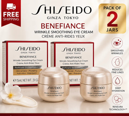 SHISEIDO BENEFIANCE Wrinkle Anti-Aging Smoothing Eye Cream 0.51oz / 15 ml 2 pack