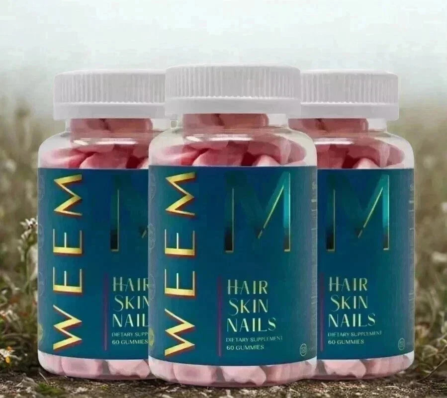 WEEM Hair Skin and Nails Gummies, Vegan biotin Vitamins, Healthy Hair Pack of 3.